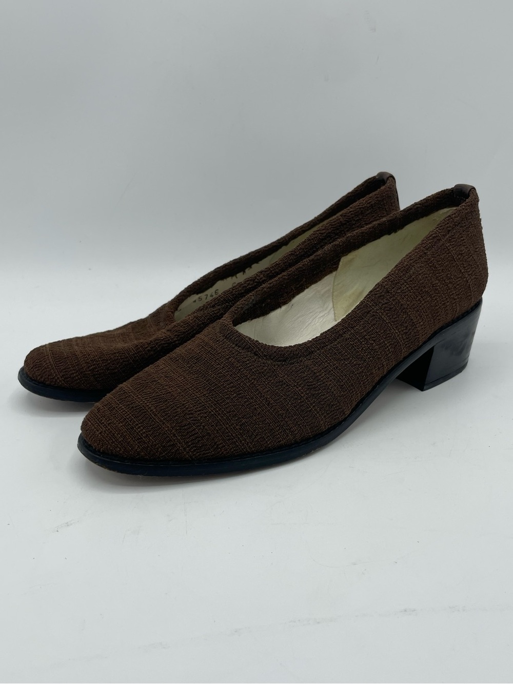 Stuart Weitzman Brown Textured Low Block Heel Pumps
